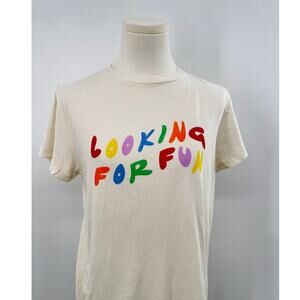 RE/DONE Vintage Graphic Tee Ivory Looking for Fun T-shirt Hanes White Top M NWT